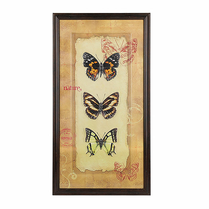 Vertical Rectangle Three Butterflies Animal Painting Framed Art Wall Decoration