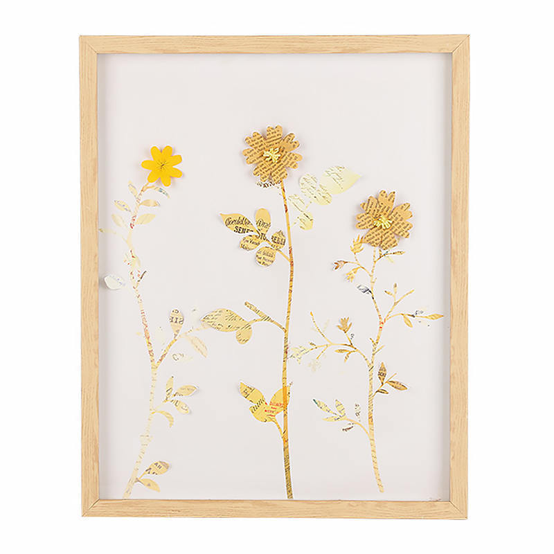 English Newspaper Yellow Flower Landscape Map Handmade Crafts Framed Paper Art