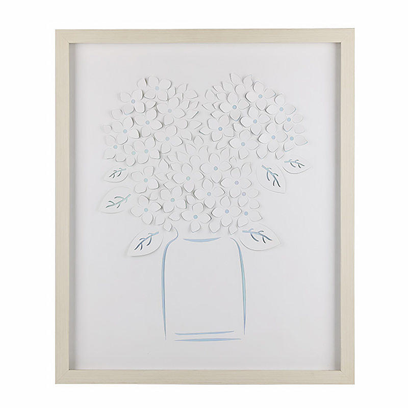 White Paper-Cut Vase With White Border Framed Paper Art