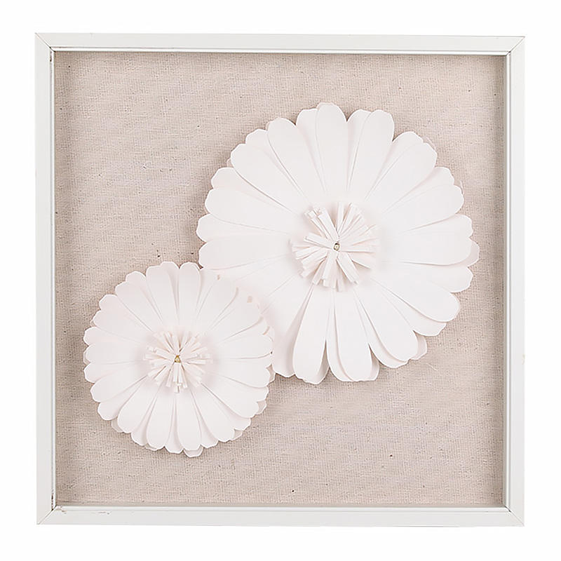 2 Paper Flowers White Frame Handmade Works Framed Paper Art