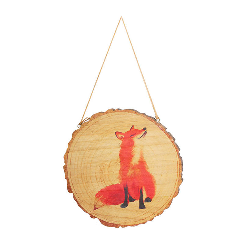 Circular Wood Grain Cutting Small Fox Animal Portrait Hanging Wood Panel Wall Art